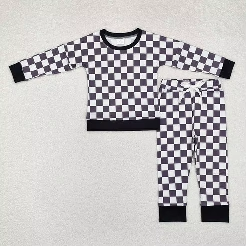Toddler Boys Fall Winter Clothing Boutique Children Two Piece Plaid Jogger Set Baby Boys Top and Pants Pajamas Set
