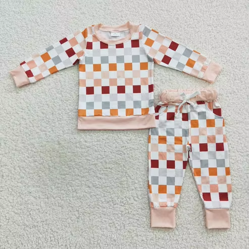 Toddler Boys Fall Winter Clothing Boutique Children Two Piece Plaid Jogger Set Baby Boys Top and Pants Pajamas Set