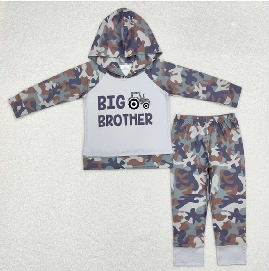 Cute Boys Fall Camo Sets Little Boys Long Sleeve Hoodie Top Pants Outfit Children Big Brother Wears