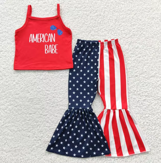 4th of July Clothes Sets Print Designs Bell Bottom Pants Patriotic Day Outfit