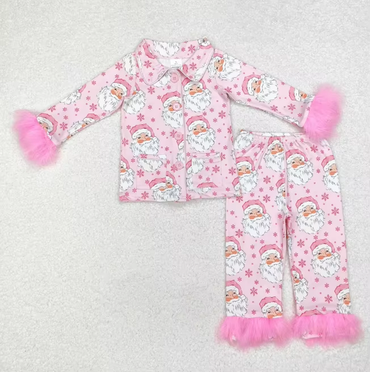 Christmas Sleep Wear Kids Button Top and Pants Set Toddler Fur Pajamas Clothing Sets