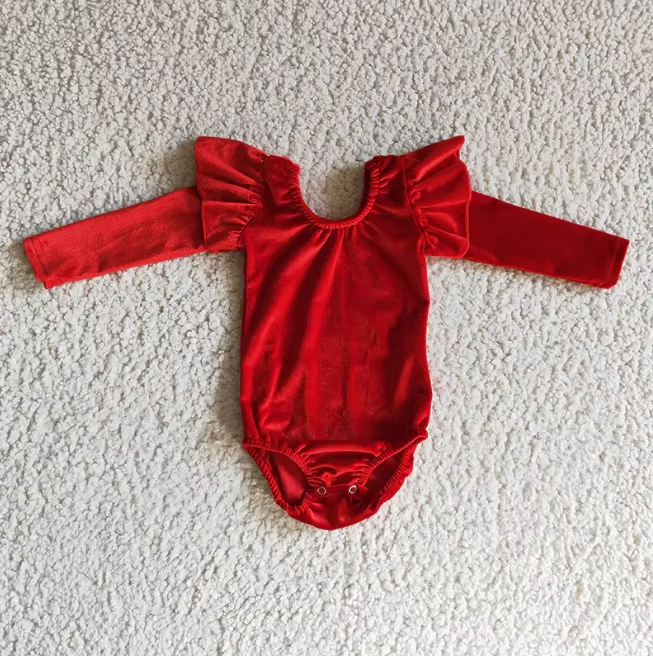 Wholesale Fall Kids Clothing Baby Ruffle Velvet Bodysuit Toddler Girl One Piece Long Sleeve Velour Jumpsuit Ready to Ship