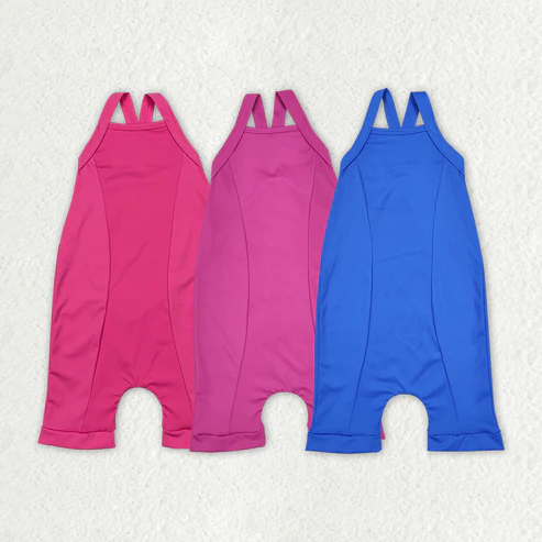 Boutique Wholesale Kids Sleeveless Yoga Clothing Children Solid Color Active Wear Toddler Girls Athletic Tennis Jumpsuits