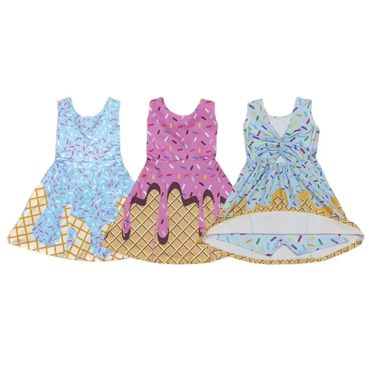 RTS NO MOQ Sibling Baby Girl Clothes Yoga Sleeveless Skirt Sets