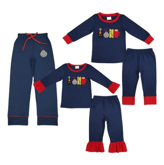 Factory Wholesale High Quality Kids Girls Boys Christmas Applique Design Pajama Set Matching Adult Pants Pajamas Family Clothes