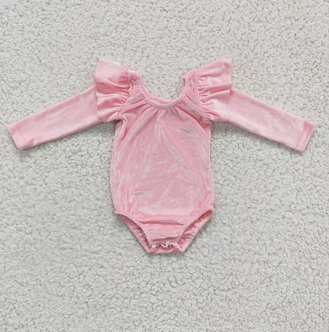 Wholesale Fall Kids Clothing Baby Ruffle Velvet Bodysuit Toddler Girl One Piece Long Sleeve Velour Jumpsuit Ready to Ship