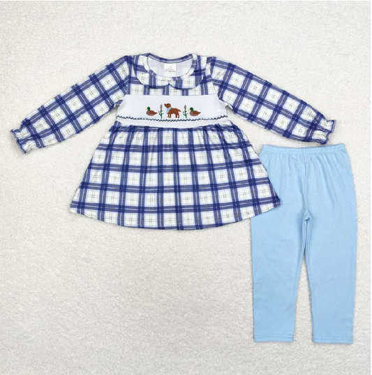 Wholesale Baby Girl Long Sleeve Tunic Solid Pants Sets CHildren Fall Dog Duck Hunting Clothes