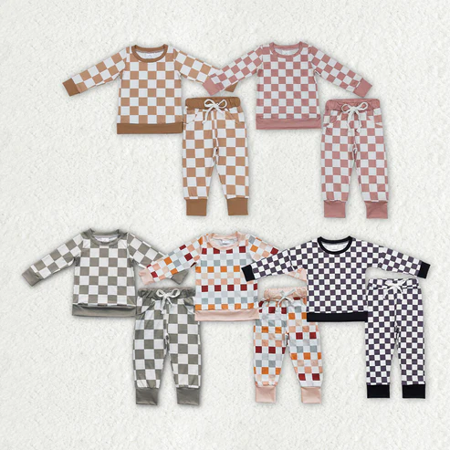 Toddler Boys Fall Winter Clothing Boutique Children Two Piece Plaid Jogger Set Baby Boys Top and Pants Pajamas Set