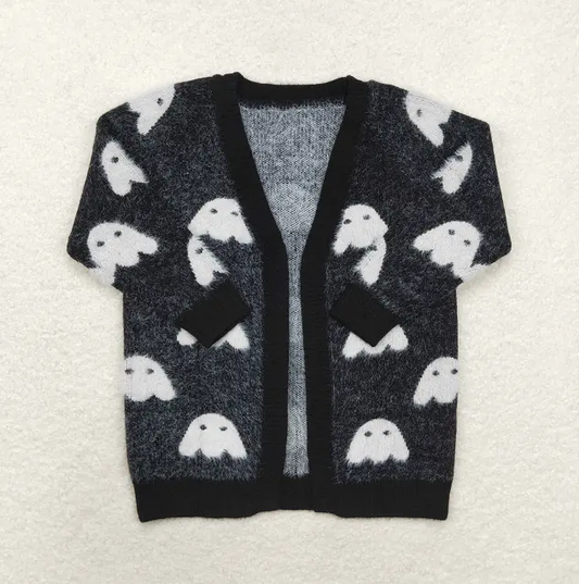 Wholesale Fashion Kids Girls Cardigan Sweater for Halloween Pumpkin Ghost Print Warm Knitted Long Sleeves Knitwear Fall Outwear